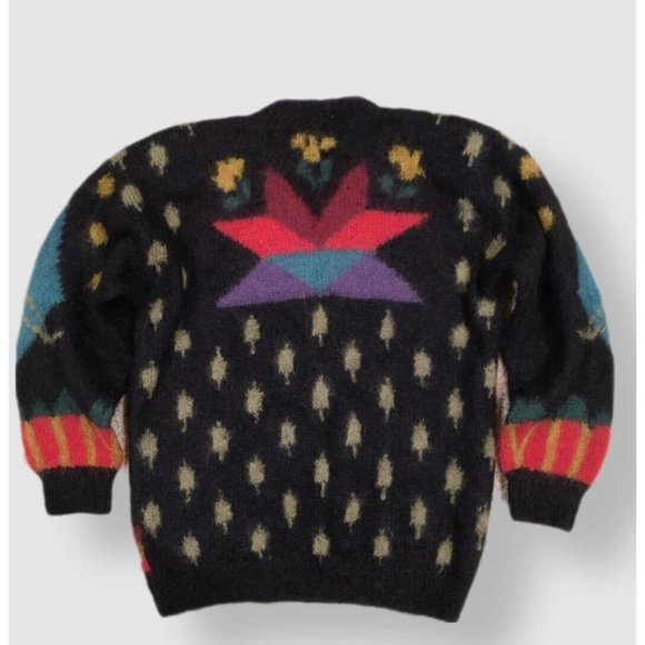 VTG SUSAN BRISTOL MOHAIR BLEND CARDIGAN M WOMAN BUTTON FLORAL BLACK  COZY - Picture 2 of 9